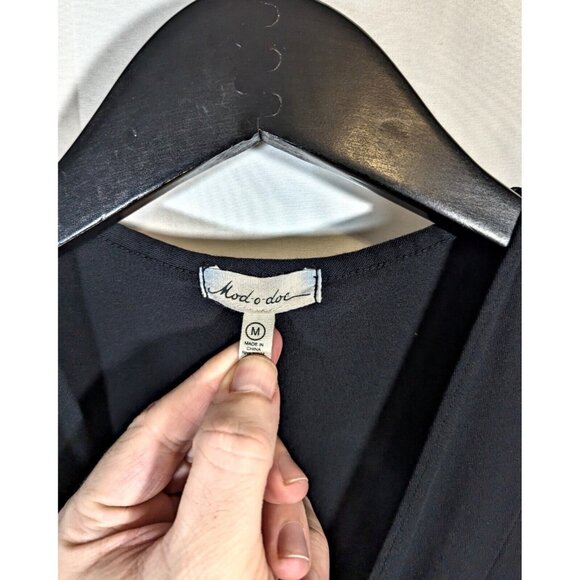 Mod-O-Doc Long Sleeve Wrap Dress Women's M Tie Front Stretch Knee Length - Black - Picture 7 of 8